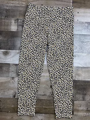 J Crew Womens Leggings Small Brown Animal Leopard Pants Pull On Cropped Stretch • $8.46