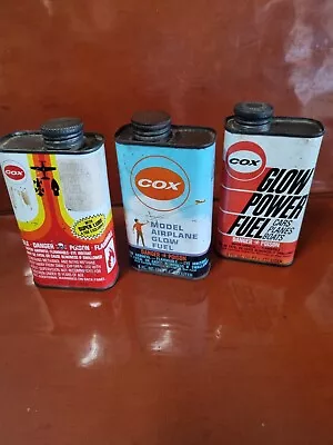 Combined Lot Of 3 Empty Cox Branded Model Aero Engine Fuel Tins • $65