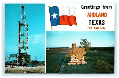 Greetings Midland Texas TX The Tall City Oil Well Derrick Postcard B7 • $14.99