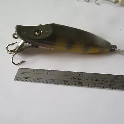 Fishing  Lure  Unknown  3¼   Vintage Wood Glass Eyes River  Minnow Perch • $10.65