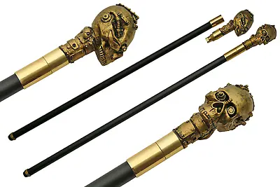 Brass Skull Walking Stick Cane With Hidden Compartment • $39.99