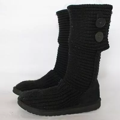 UGG Black Classic Cardy Tall Boot Knit Size 5 Sock Boot Shoes Tall Fold Over • $20