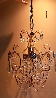 Vintage Gold/crystal Single Bulb Chandelier. Length 25 . • £25