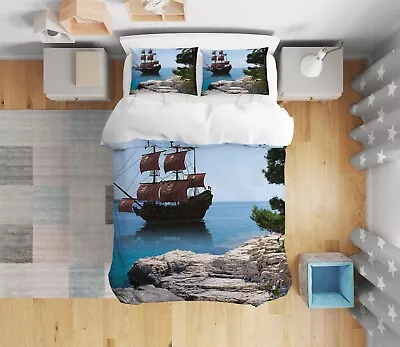 3D Sailing Boat A2431 Bed Pillowcases Quilt Duvet Cover Set Queen King Amy 23 • £62.50