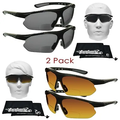 2-Pack Bifocal Sun Reader Sunglasses Men Cycling Motorcycle Sport Wrap Around • $18.99