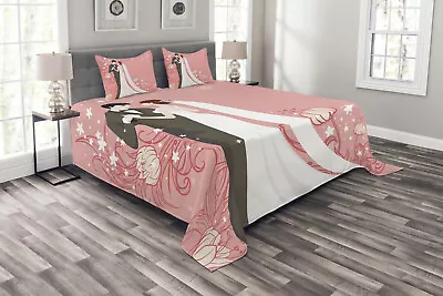 Pink Bedspread Bride Groom Dancing Floral • £55.99