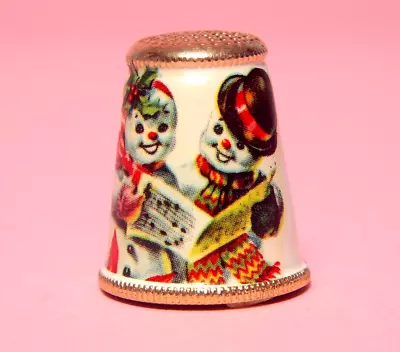 Austrian Metal Mr & Mrs Snowman China Thimble B/48 • £3.99