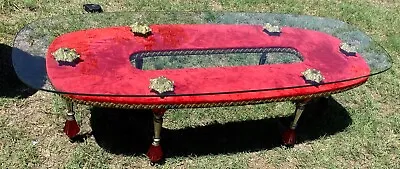 Vtg MID CENTURY Modern Mcm Glass Coffee Table Red Gold Hollywood Regency Rare • $299.99
