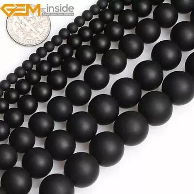 Natural Frosted Matte Black Agate Onyx Gemstone Round Beads For Jewellery Making • $2.41