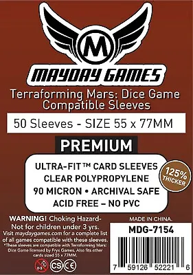 50 Mayday Games Premium Sleeves (55 X 77 MM) MDG7154 Terraforming Mars Dice Game • £2.50