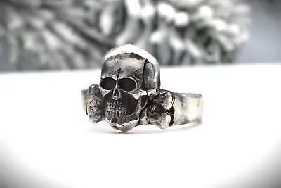 Rare VTG SILVER 925 Momento Mori Carved Skull Drop Gothic Victorian Ring Men  • $79