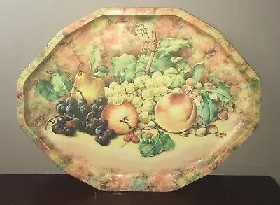 VTG Daher Decorated Ware Oblong Tin Scalloped Tray Colorful Fruit Design England • $22.99