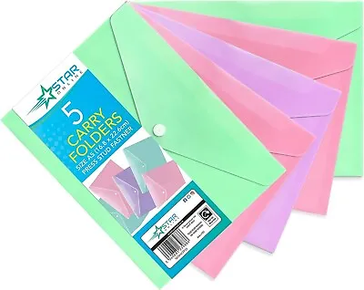 Assorted Pastel A5 Document Wallets Plastic Carry Folder Office - Pack Of 5 • £4.99