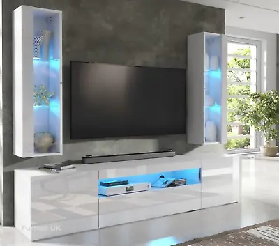 TV Unit White High Gloss &Matt Living Room Set Stand Display Cabinets LED Lights • £459.70