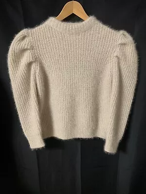 $12 • Buy Zara Puff Sleeve Soft Beige Metallic Sweater Girls Size 13-14