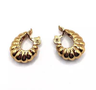 Vintage Monet Gold Plated Scalloped Hoop Clip-on Earrings • $17.90