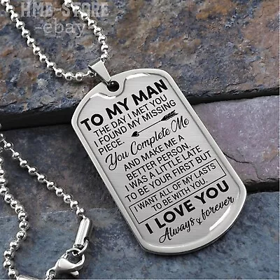 To My Man I Love You Dog Tag Pendant Necklace For Him Boyfriend Husband Gifts • $28.95