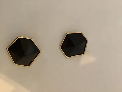 Vintage Gerda Lynggaard Monies Large Black Earrings With Gold Trim • $159.99