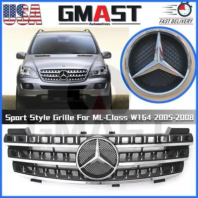 Chrome Black Sport Grille W/Emblem For Benz ML-Class W164 2005-2008 ML320 ML350 • $119