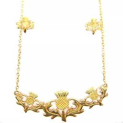 Vintage 9ct Scottish Thistle Yellow Gold Jewellery Set Pendant Necklace Earrings • £425