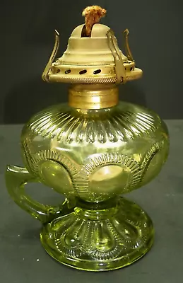 $69.99 • Buy Antique EAPG Imperial Glass Helios Green Zipper Loop Footed Finger Hole Oil Lamp