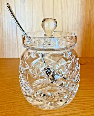 Cut Crystal Preserve Jar With Lid - Spoon Access Hole In The Lid - 9cm Tall • £5