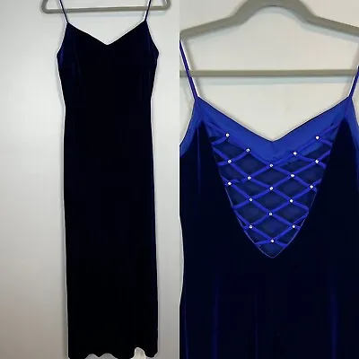 Vintage Niki Livas Maxi Dress Y2K Velvet Slip Evening Gown Blue Purple Size 8 • $31.50