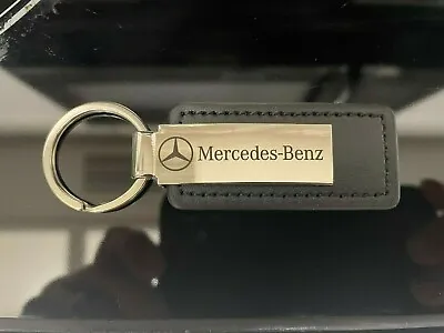 Car Keychain Black Leather Chrome Laser Print Logo Key Chain For Mercedes Benz • $9.99