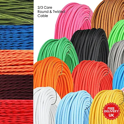 3 Core Vintage Twisted / Round Fabric Wire Braided Electric Lighting Cable • £2.71