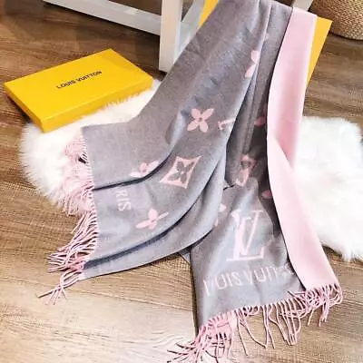 Louis Vuitton Wool Shawl Pink/gray Scarf 65cmx180cm • £92.59