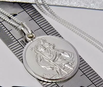 MEN'S Sterling Silver  St Christopher LARGE Pendant + 20 Inch Chain • £18.95