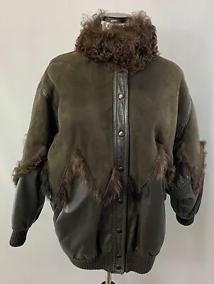 VTG 1970s Afghan Coat Jacket Suede Sheepskin Chocolate Brown Chevron Cut Boho • $135.34