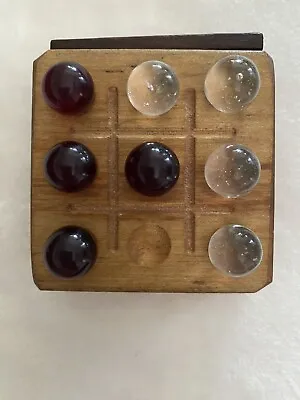 Vintage Wooden Marble Tic Tac Toe Travel Game Toy Complete With Marbles • $5.35