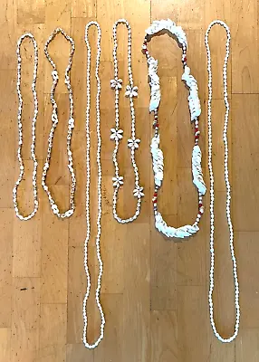 Vintage LOT 6 Natural SHELL Lei NECKLACES Hawaii Cowrie SEASHELL Costume JEWELRY • $11.49