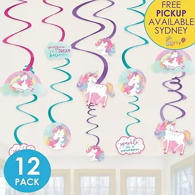 $9.99 • Buy Enchanted Unicorn Party Supplies 12 Hanging Swirls Pastel Birthday Decorations
