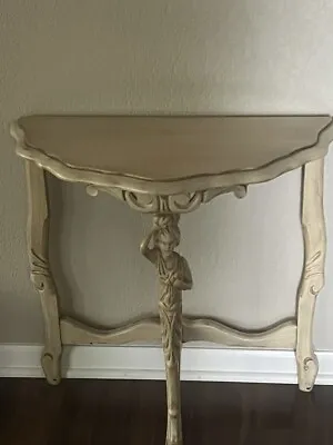 Vintage Carved Wood Half Moon Accent Table Carved Figure • $110