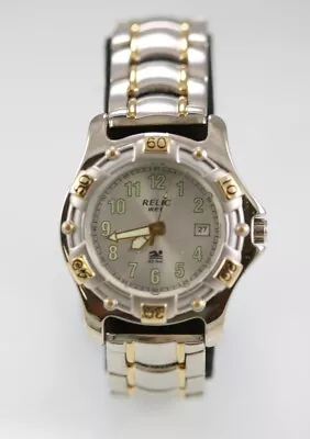 Relic Wet Men Watch Silver Gold Stainless Steel 50m Battery Date White Quartz • $34.95