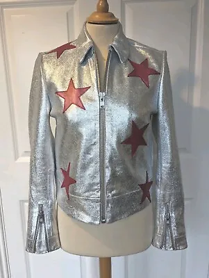 Zoe Karssen Designer Silver Star Leather Jacket Size Small Bnwt Rrp £610 • £299.99