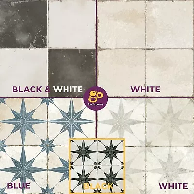 Vintage Shabby Chic Tile Black White Distressed Wall Floor Ceramic Tile 2 Styles • £27.80