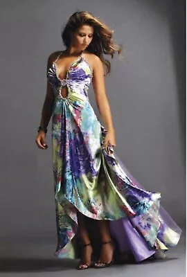 Jovani Sz 12 Beaded Watercolor Floral Embellished Bustle Prom Pageant Gown • $145.55