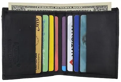 Mens Black Genuine Leather Credit Card Holder Wallet With Vertical Slots New • $9.99