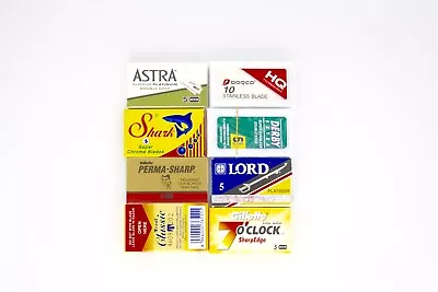 $9.99 • Buy 8 (50blades) Sampler Double Edge Razor Blades-Permasharp,Dorco,derby,Lord,7ocloc