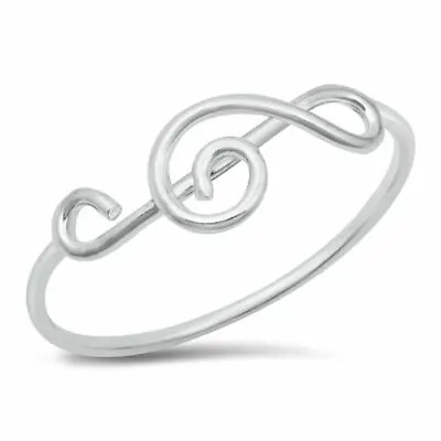 Music Note Clef Dainty Ring .925 Sterling Silver Sideways Band Sizes 3-10 NEW • $11.36