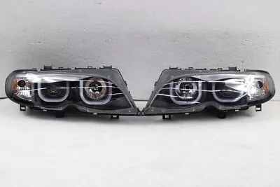 Fits 02-05 Bmw E46 4dr 3-series 3d Drl Led Projector Black Headlights W/eye Lip • $149.99