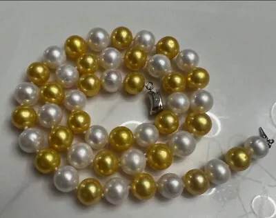 9-10mm AAA Beautiful South Sea Gold White Pearl Necklace 925s 18 Inch • $78