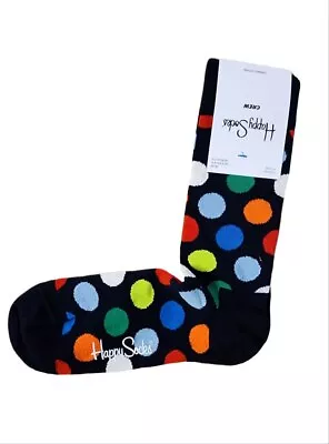 HAPPY SOCKS Men's Navy Big Multi Dot Soft Crew Cotton Socks Size 8-12 NWT • $8