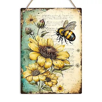 Honey Bee Metal Sign Hive Garden Decoration Vintage Wall Plaque Beekeeper Gift • £6.49