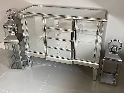 Sol Venetian Mirrored Antique Sideboard With 4 Drw And 2 Doors Mirror Cabinet • £319.95