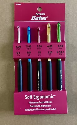 Susan Bates 5pk Silvalume Soft Ergonomic Crochet Hook Set Aluminum Hooks NEW G-K • $13