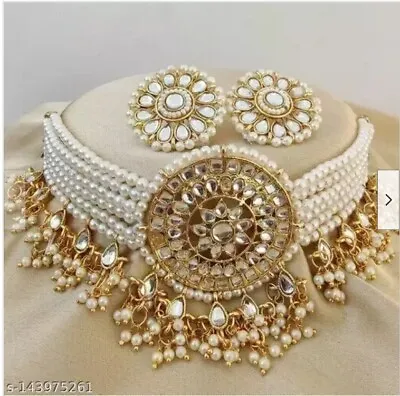 Indian Bollywood Gold Plated Kundan Choker Bridal Necklace Earrings Jewelry Set • $21.49
